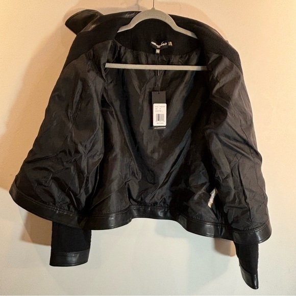 KARL LAGERFELD PARIS Sz 16 Bomber Jacket Twill Vegan Leather Combination NEW - Picture 3 of 12